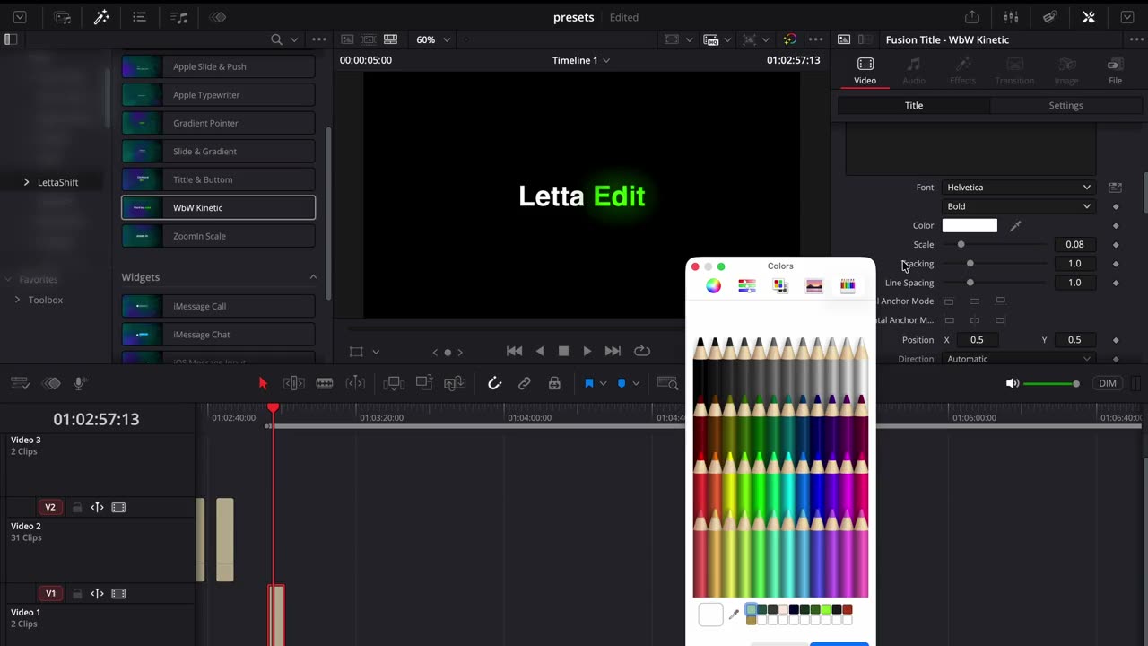 Letta Shift being applied inside DaVinci Resolve