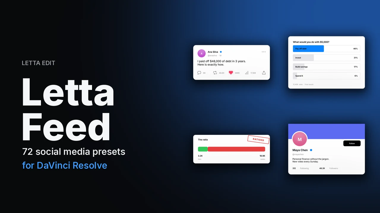 Letta Feed — DaVinci Resolve titles preset preview